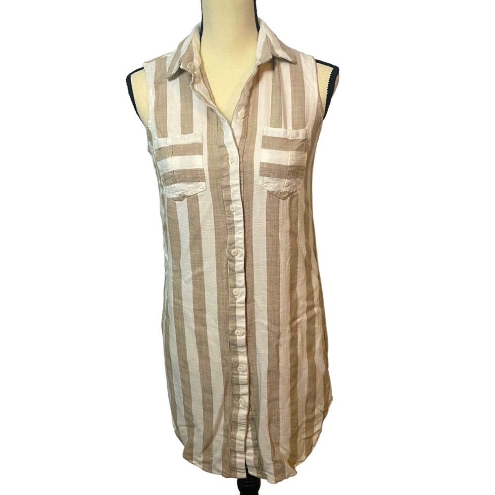 Hope & Harlow Taupe and Cream Striped Sleeveless Collared Dress in Sz 6
